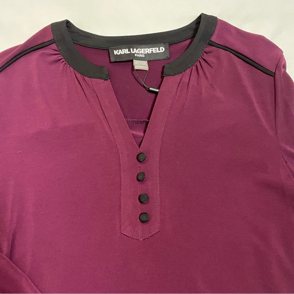 NWT New KARL LAGERFELD Splitneck Long Sleeve Button Purple Top Size XXS - Picture 15 of 16